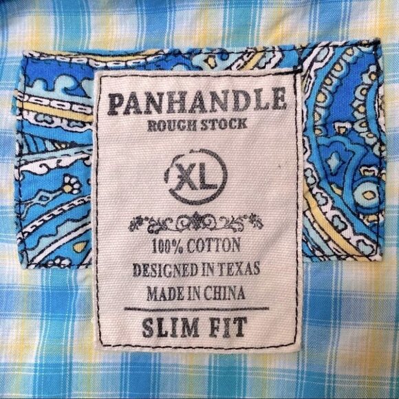 Panhandle Slim Fit Light Blue Yellow plaid Pearl Snap Flip Cuff  XL - Picture 6 of 11